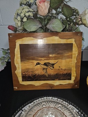Rustic Wood Hanging Wall Plaque, Duck in Flight Wildlife Print, Rectangle