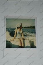candid woman in blue bikini on boat 80's VINTAGE POLAROID PHOTO Rm