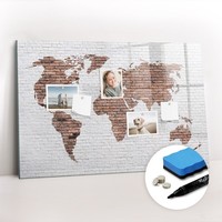 Glas Magnettafel Pinnwand Mit Marker Schwamm Magneten Ziegel-Weltkarte 90X60 Cm