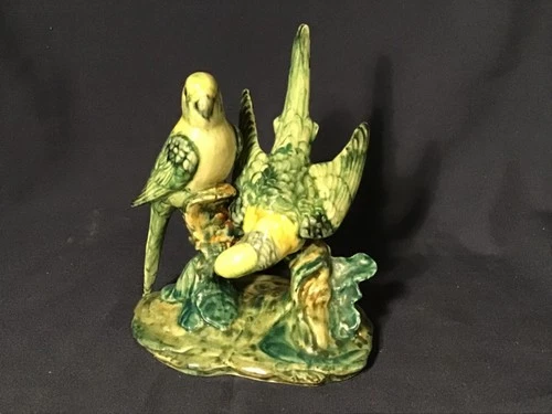 Vintage STANGL POTTERY BIRDS Green Double PARAKEETS Art FIGURINE #3582