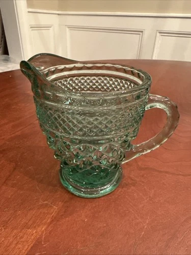 GORGEOUS Vintage Anchor Hocking Wexford Sage Green, Glass Creamer, Pressed Glass