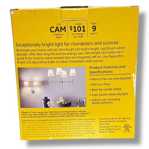 GE ultra bright LED 100 watt equivalent CA12 Daylight Dimmable Decorative - Picture 2 of 3