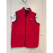 LL Bean Kids Pink Full Zip Fleece Vest Medium 10-12 Navy Trim 507977
