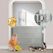 No-Drill Retractable Baby Gates for Stairs with Auto-Lock,33 Tall,Extends up ...