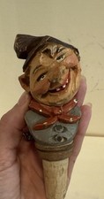 Vintage Hand Carved Wooden Wine Bottle Cork Laughing Man Folk Art
