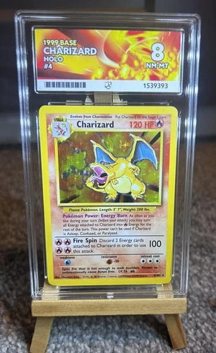 Pokémon TCG Charizard Holo Card Base 4/102 Graded 8 Ace