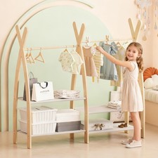 Dress Up Rack for Girls, Double Clothing Rack with Storage, 2-Tier Hanging Cl...