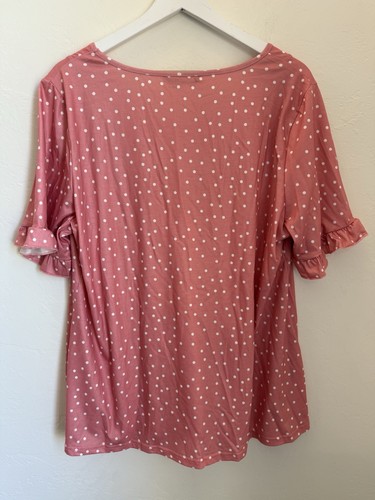 Bloom Chic Pink Polk A Dot Ruffle Short Sleeved Top Vneck Women’s Size XL 14/16 - Picture 9 of 9