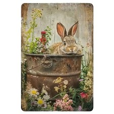 Blechschild Kaninchen Hase Ostern 30x20cm Nostalgie Vintage TEL1717