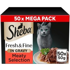 100 x 50g Sheba Fresh & Fine Cat Food Pouches Meaty Pieces in Gravy 6.68 per kilo