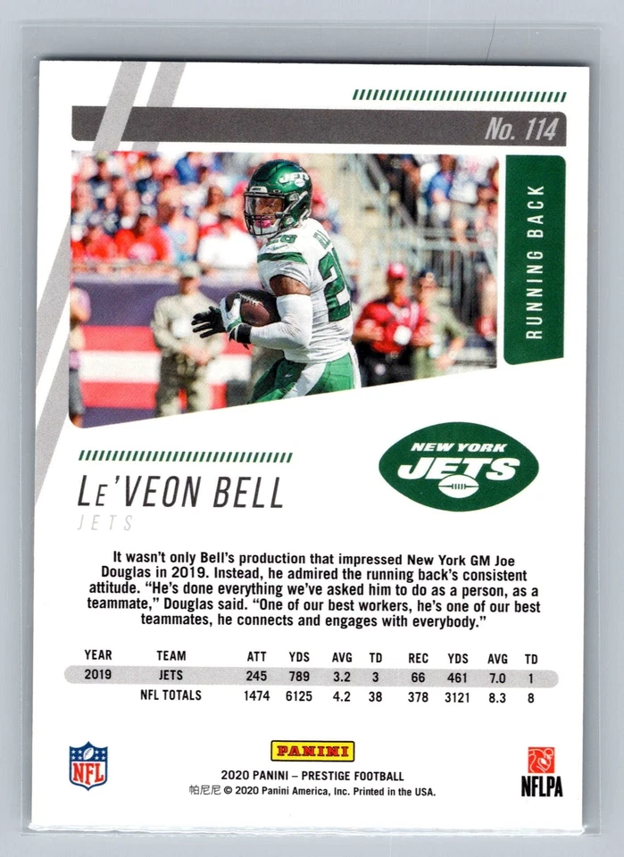 2020 Panini Prestige Le'Veon Bell Xtra Points Orange #/50 #114 - Image 2 of 2