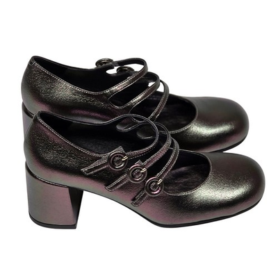 #ad Jeffrey Campbell Women#x27;s Sz 7 Tierz Mary Jane Pump Platform Block Heel Metallic $53.99