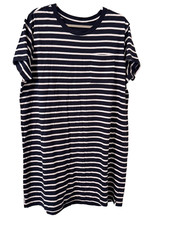 Pact Size XLarge Paris Stripe Softspun Tee Shirt Dress Navy White Organic Cotton