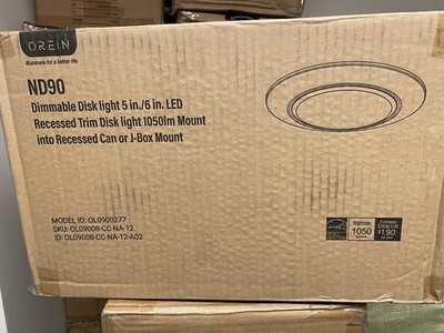  12 PACK OREiN ND90 5/6  Dimmable LED Recessed Disk Lights   1050LM   New 
