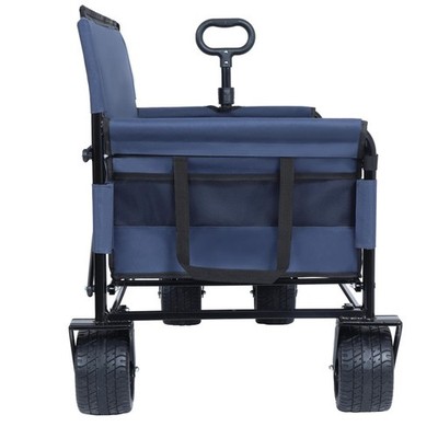 -Compact Folding Wagon with Self-Locking Handle & Multi-Functional Bench Seat,