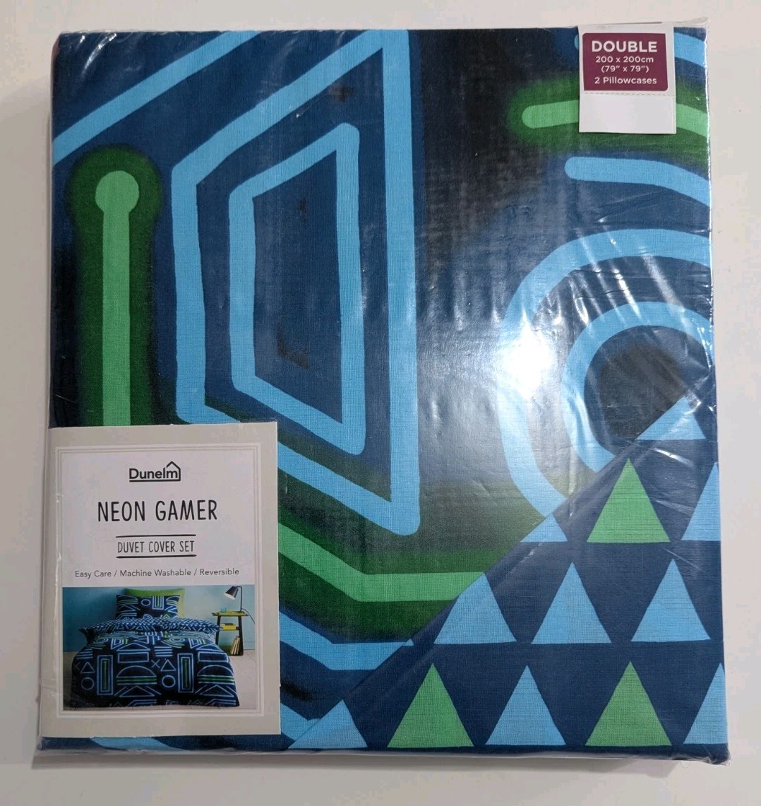 Duvet Cover Set Double; Neon Gamer; Cotton Rich; Dunelm Home Game Lover's Gift