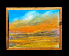 Yellow Landscape Painting with Barnwood Wood Frame