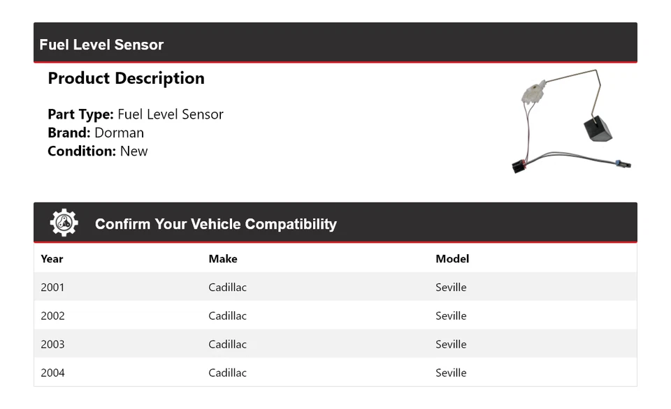 Sensor de nivel de combustible para Cadillac Seville Dorman 2001-2004 2002 2003 Foto 2 de 4
