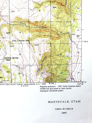 Marysvale Utah 1945 USGS 15 Minute Topographic Map 1:62500 Piute County Topo - Picture 3 of 3