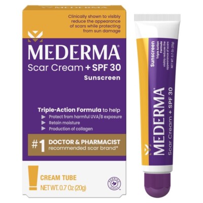Mederma Scar Cream + SPF 30 Sunscreen Protects Scars from Sun Damage 0.7OZ (20g)