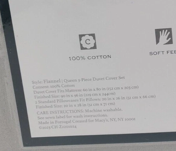 Juego de funda nórdica Charter Club completo/gris reina franela de algodón portugués 3 piezas Foto 3 de 4