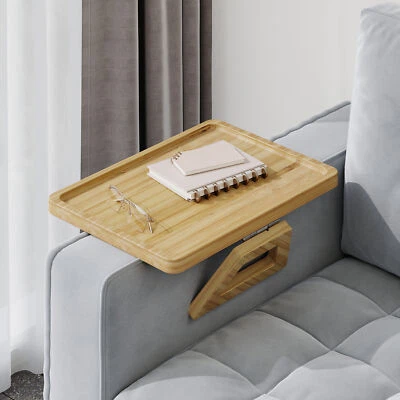LIFELOOK Bamboo Wood Folding Armrest Tray Couch Arm Tray Clip Side Table Living Room uk