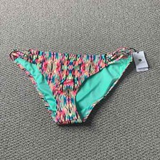 Shade  Shore Womens Bikini Bottom XL Coral Ikat Print Cheeky Strappy Swimwear