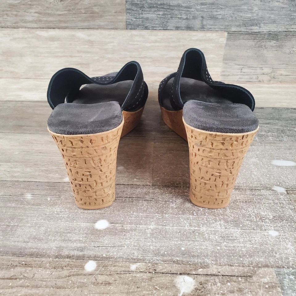 Sandalia David Tate Amazing Wedge para mujer talla 9 M cuero negro estrás diapositiva Foto 3 de 4