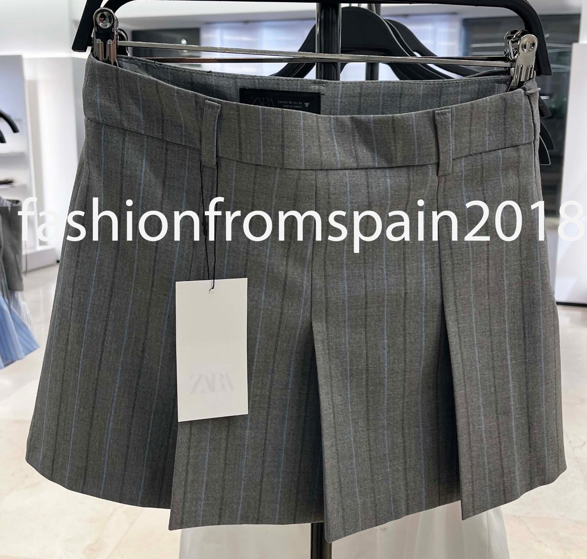 ZARA NEW WOMAN MID WAIST PINSTRIPE MINI SKIRT MID GREY XS