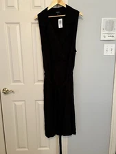 Torrid, Midi RAYON SLUB SLEEVELESS SHIRT DRESS, black, Pockets, Lightweight belt