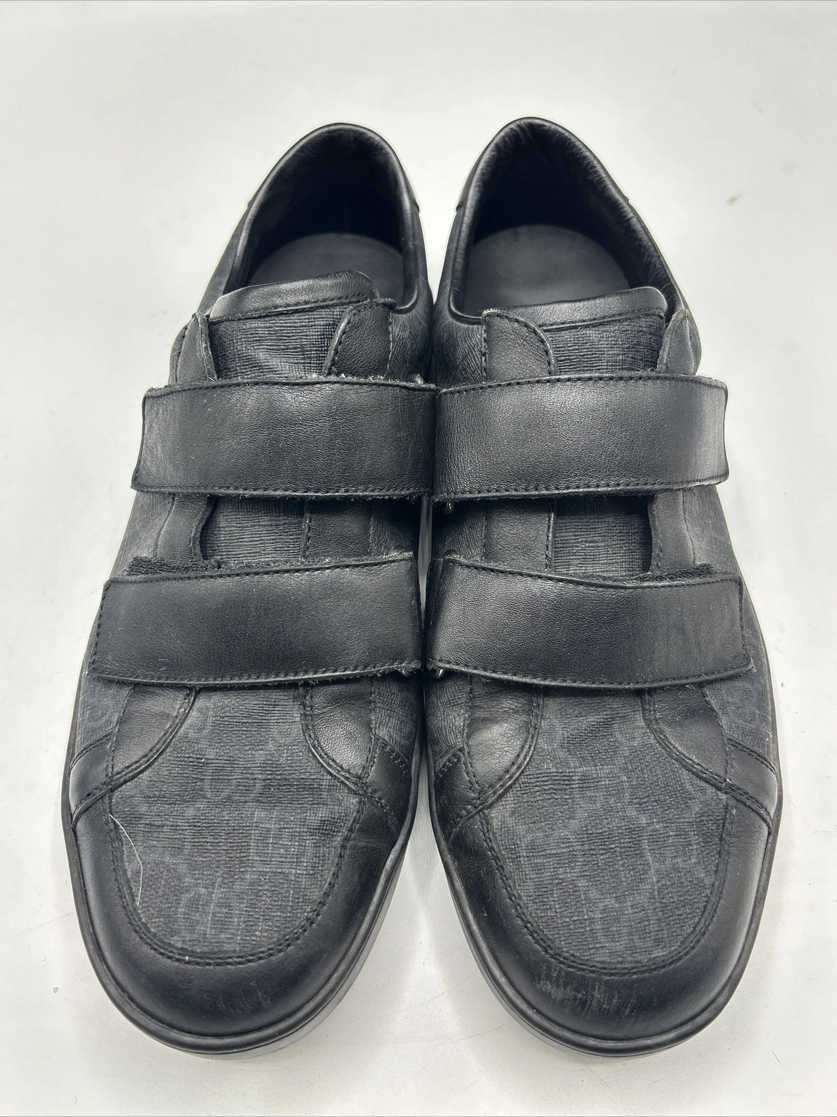 Baskets Gucci homme noir GG Supreme cuir et toile double sangle Ace taille 8G