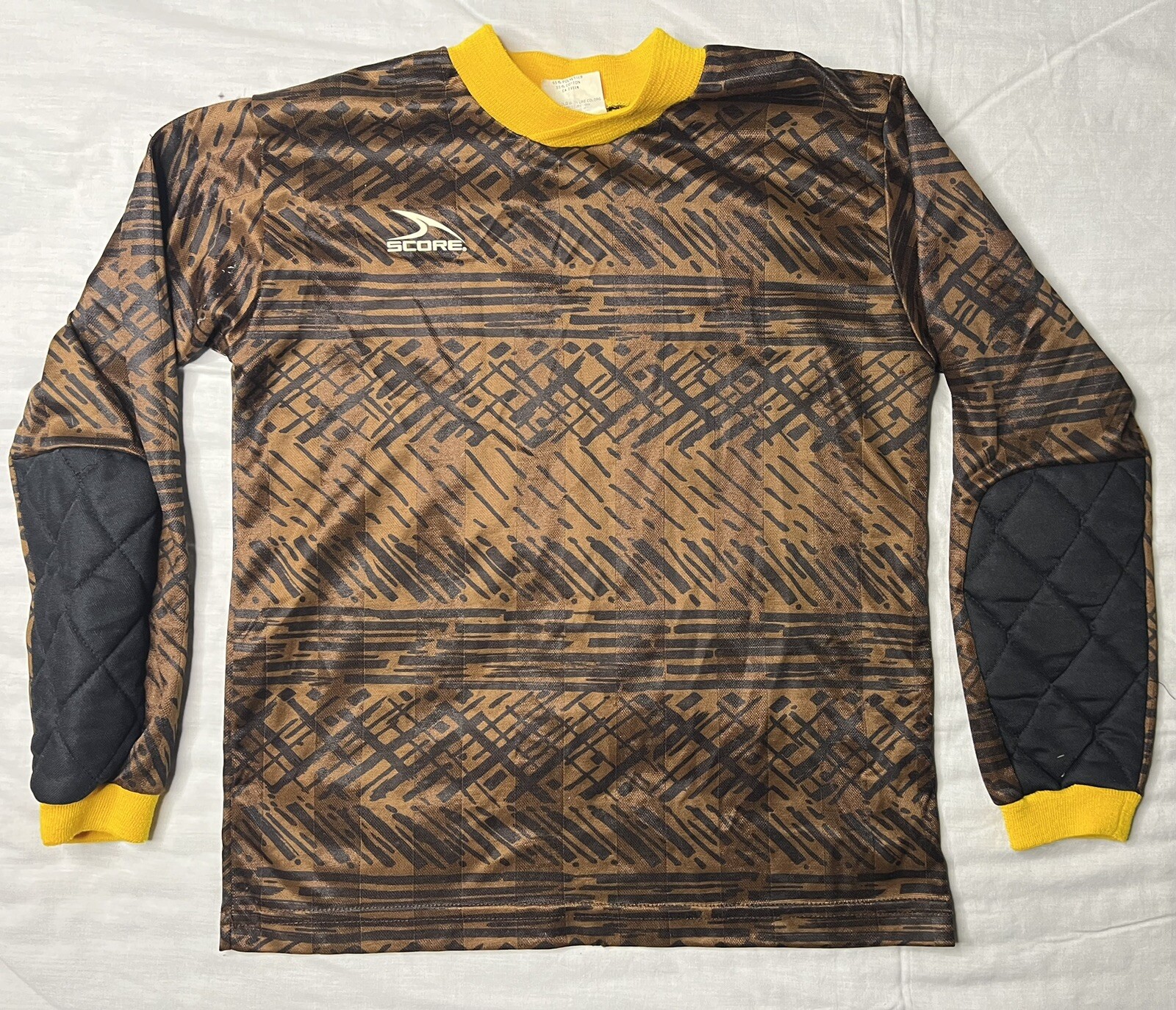 Score Soccer Jersey Youth Size Medium Brown & Yellow Long Sleeve Vintage 1990s