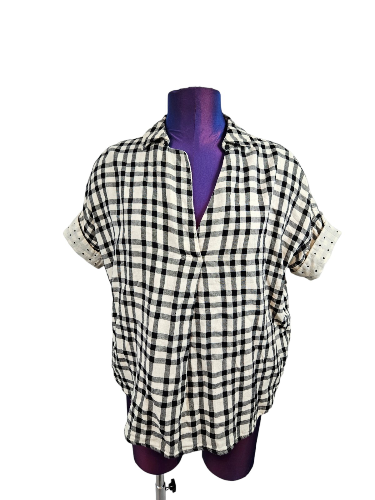 Madewell Courier Button Back Shirt Double Faced Plaid Women's XXS Oversized C12