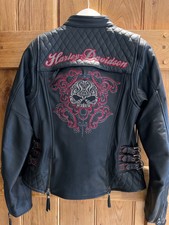 Harley Davidson Women Scroll Willie G Skull Leather Jacket Small 98194-16vw
