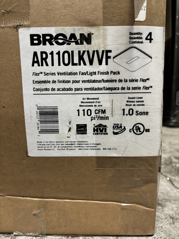 Broan AR110LKVVF Fan And Light Finish Pack. 4 Pack
