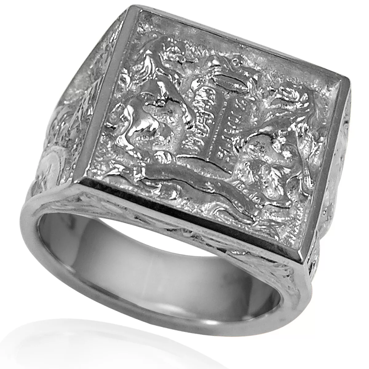 Lions Facing The Ten Commandments Ring in Silver 925 size 7 to 14
