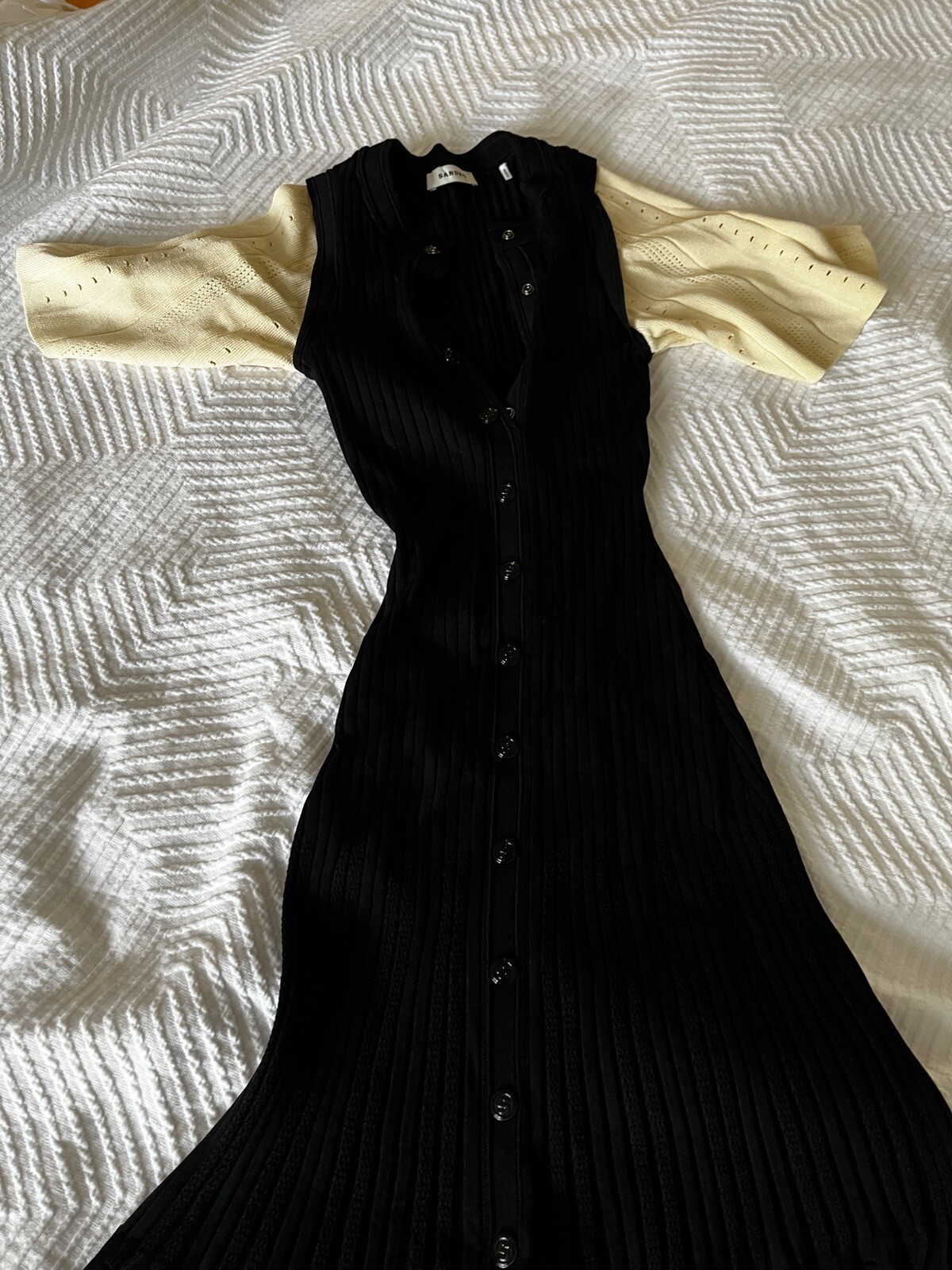 Sandro Menia Mixed Media Button Front Dress BLACK… - image 3