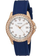 GUESS W1236L2,Ladies Casual,Stainless Steel,Blue Strap,Crystal Accented Bezel