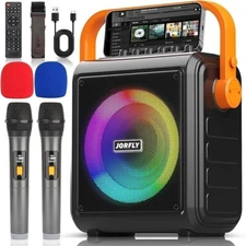 Bluetooth Karaoke Machine with 2 Wireless Mics & Remote for Kids Adults Party