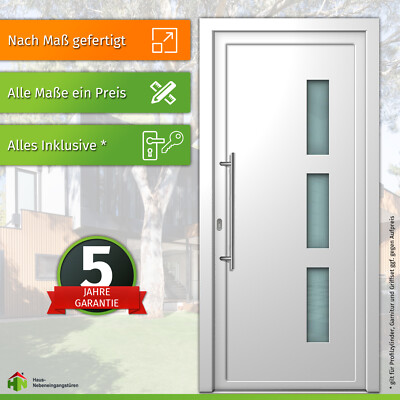 Haustür Kunststoff nach Maß ''NELLY'' 71 mm  Milchglas  cm-genau   Weiß RAL 9016