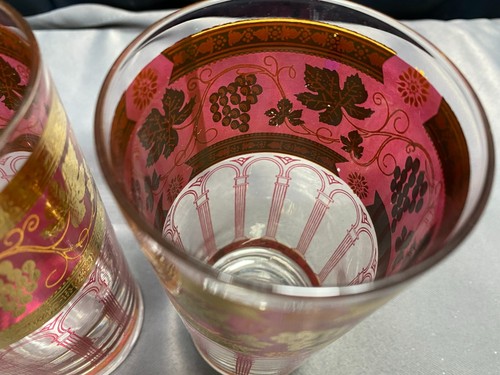 Set of 3 ~ Cera "GOLDEN GRAPE / CRANBERRY" Glass Tumblers ~ 5 1/2" Tall - Picture 5 of 7