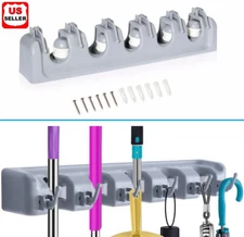 Broom Holder and Garden Tool Garage Organizer 5 Slots 6 Hooks for Rake Mop Wall