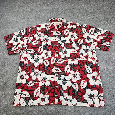 Vintage Island Tropics Men's XL Red White Flower Hawaiian Style Button Up Shirt