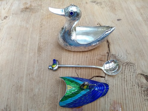 Cloisonne Emaille Enten Paar, zusätzliche Mini Enten, 99 Silber, Süd-Korea - Bild 19 von 24