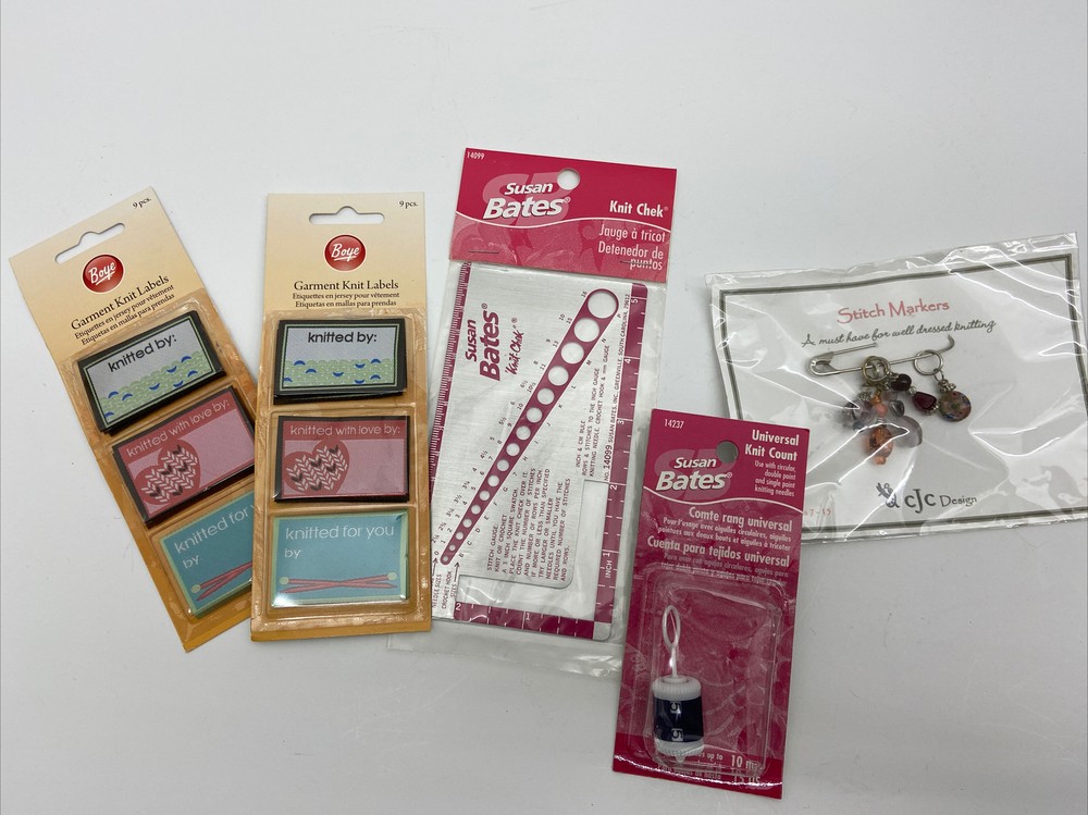 SUSAN BATES Metal Knit-Check, Knit Count, Boye Knit Labels Knitting Tool 5 pc.