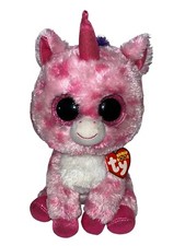 Ty Beanie Boos Sugar Pie Pink Unicorn Cat with Glitter Eyes 11" Plush Stuffed