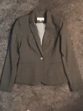 Calvin Klein Womens Blazer Coat Single Button Grey Size 2P Polyester Rayon Blend
