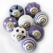 Möbelknöpfe Set 6-8-10 STK   Griffe Flieder Lila Weiß Keramik Knöpfe Möbelknopf 