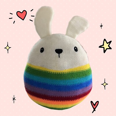Spark Create Imagine Rainbow Stripe Bunny Rabbit Egg Plush Rattle Crinkle
