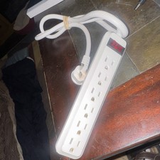 White 6-Outlet Power Strip w/ On/Off Switch Indicator Light, 5-9 ft Cord